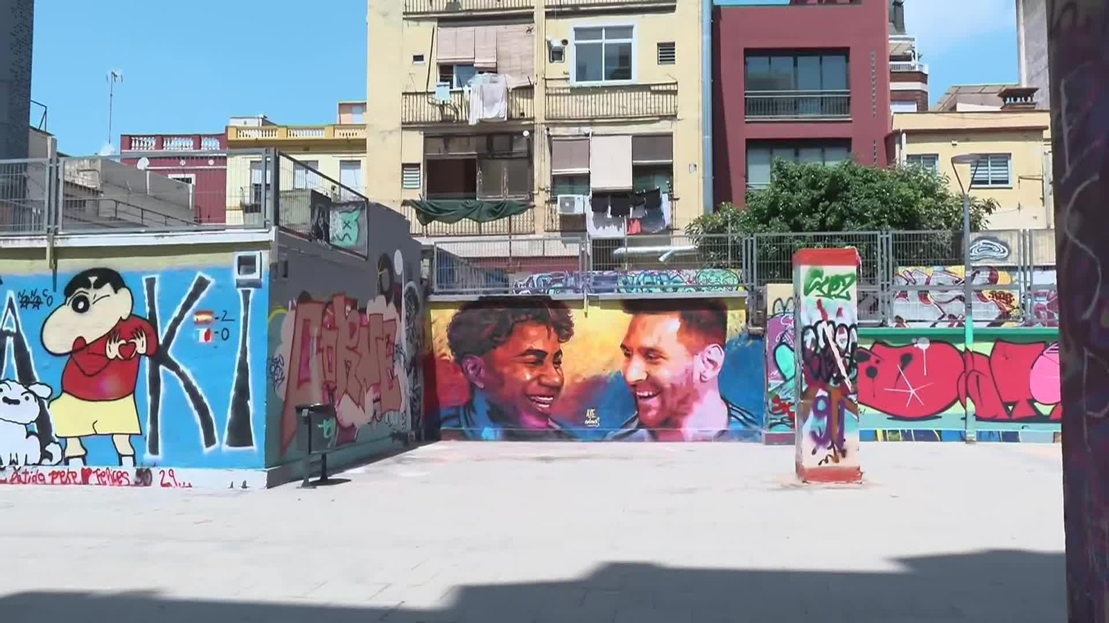 V060-BARCELONA MURAL MESSI Y LAMINE
