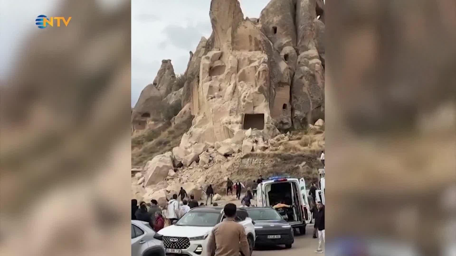 va turquia derrumbe de una chimenea de hadas de la capadocia