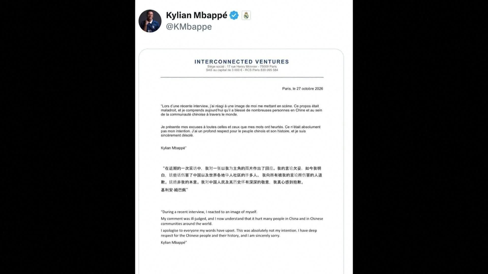 M069-VARIOS MBAPPE PIDE DISCULPAS POR LLAMAR DICTADOR A MAO
