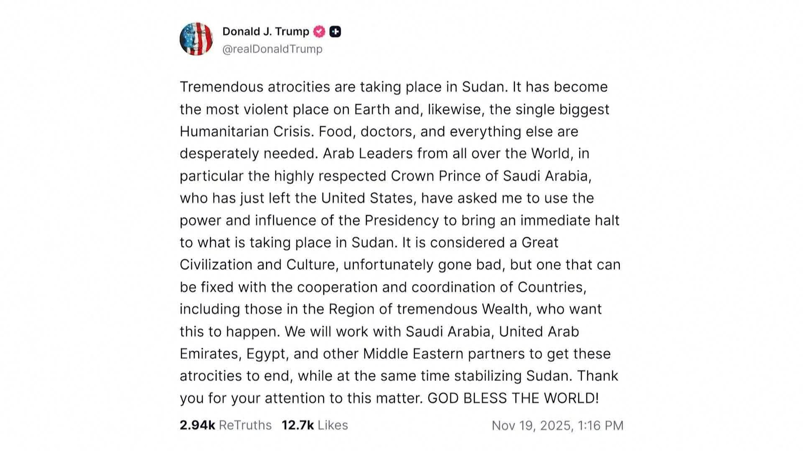 J029-EEUU TRUMP TRABAJARÁ PARA LA PAZ EN SUDÁN